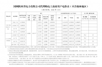 2024年3月份各省工商業(yè)電價（陜西、甘肅、寧夏、青海、新疆）
